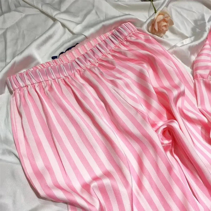 Women's luxurious satin pajamas with long sleeves